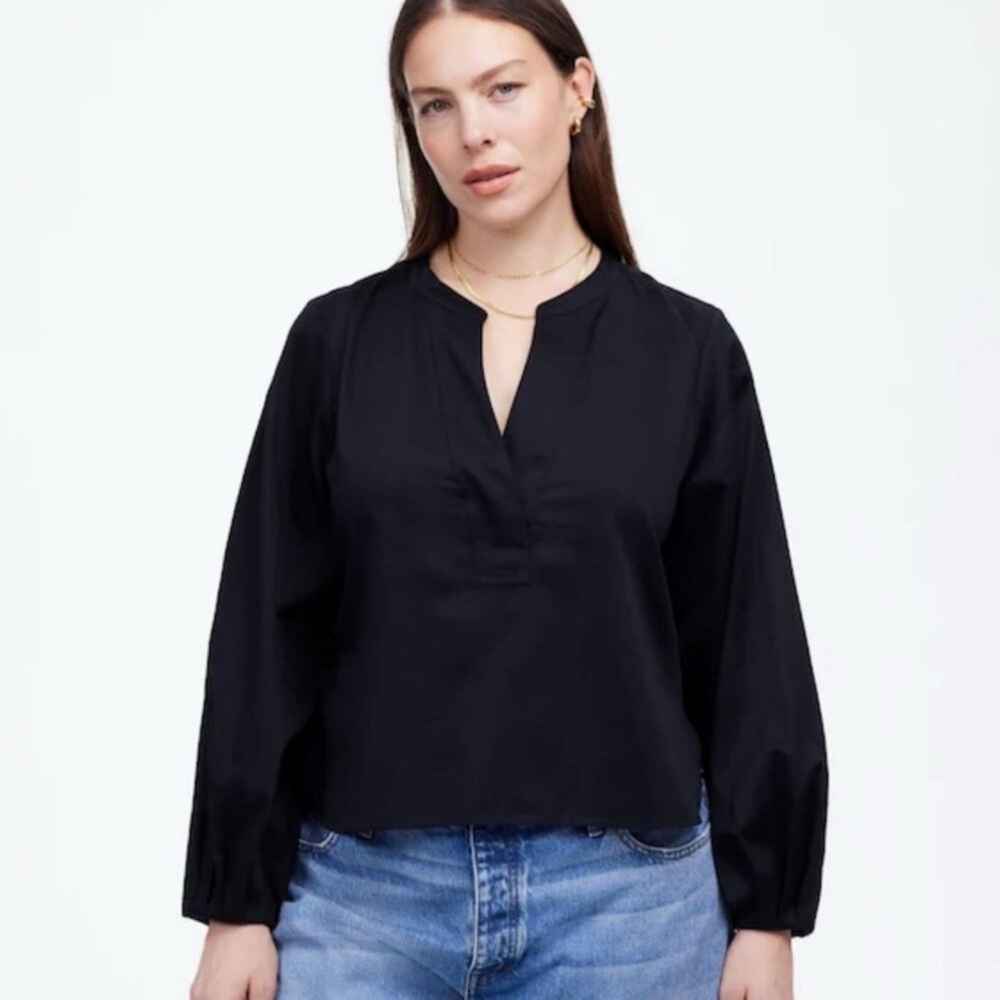 Madewell V-Neck Long-Sleeve Top Deep Indigo Blue Size Xxs Nwt Capsule Wardrobe